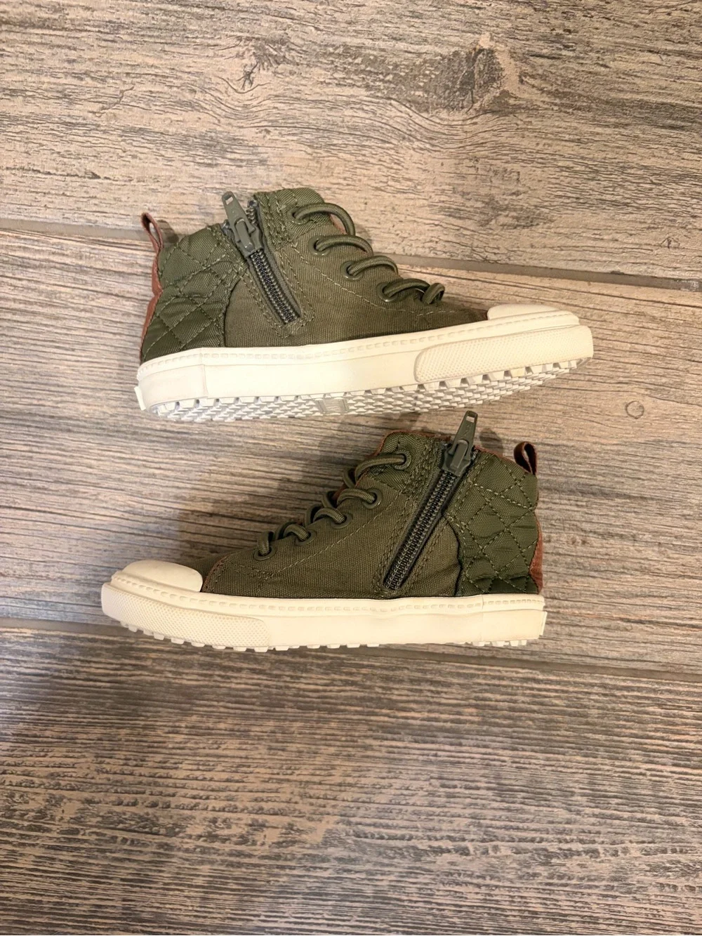 Old Navy Olive Green High-Top Kids Sneakers with Tan Accents